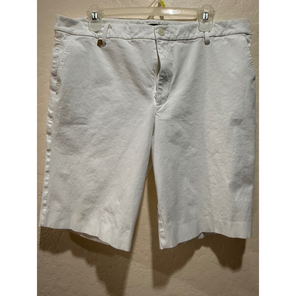Lauren Ralph Lauren Womens White Bermuda Shorts/ Jorts Gold RL Logo Size 16